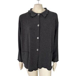 VTG A HEAD START Artsy Textured Sweater Jacket  Button front Lettuce trim  SZ XL